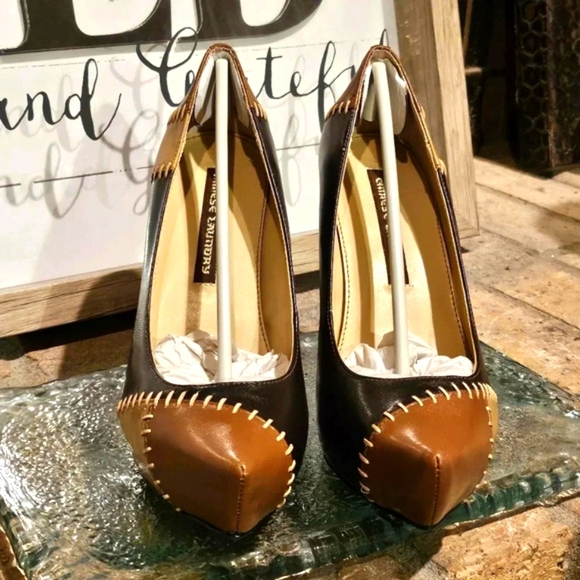 Chinese Laundry Stitched Leather Platform Heel Multi Shades of Brown Sz 8 - Picture 2 of 11